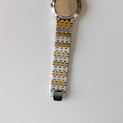 Dior 1990s Date Round Dial Two Tone Gold Plated Watch