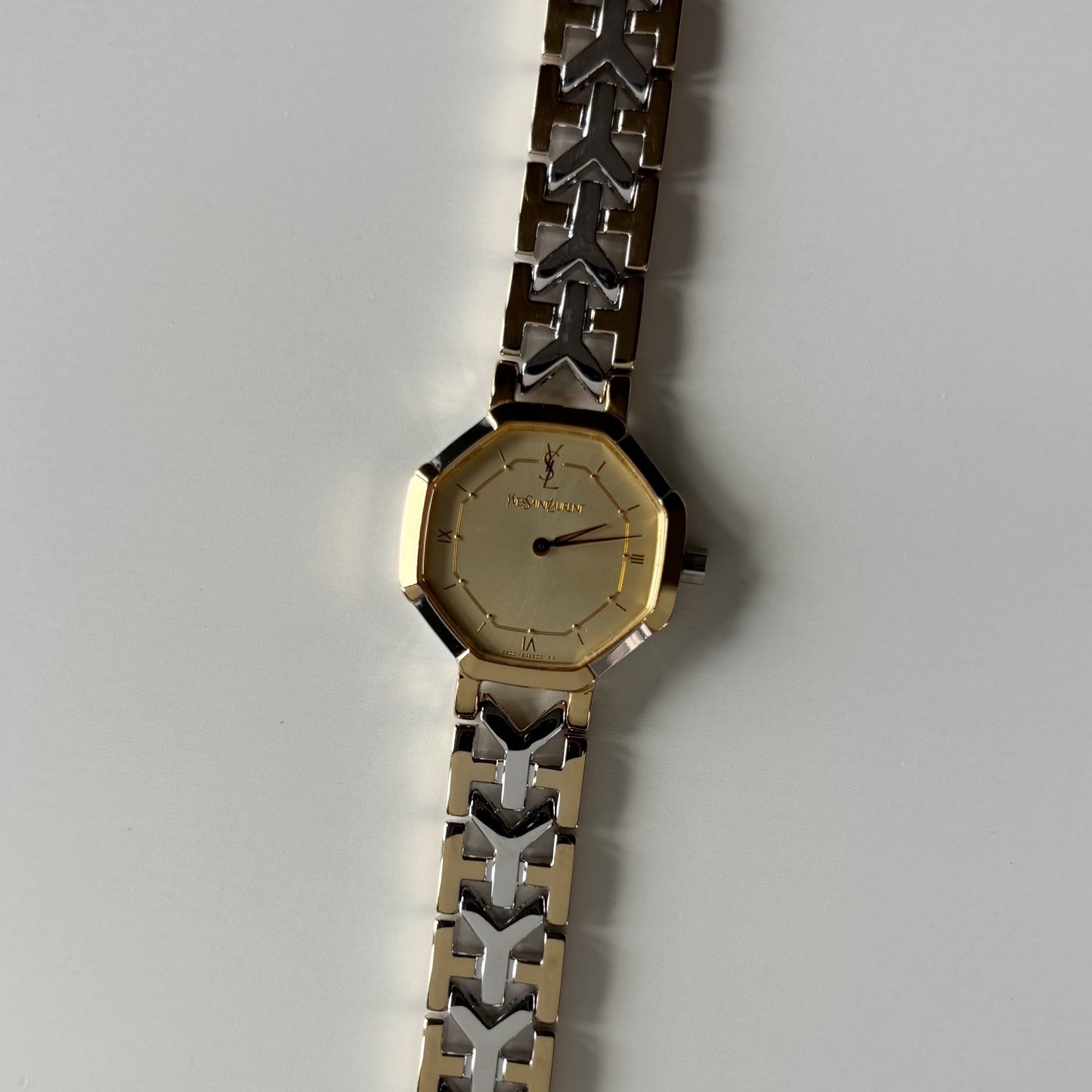 Yves Saint Laurent 1990s Octagon Gold Plated Two Tone Watch