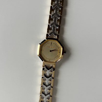 Yves Saint Laurent 1990s Octagon Gold Plated Two Tone Watch