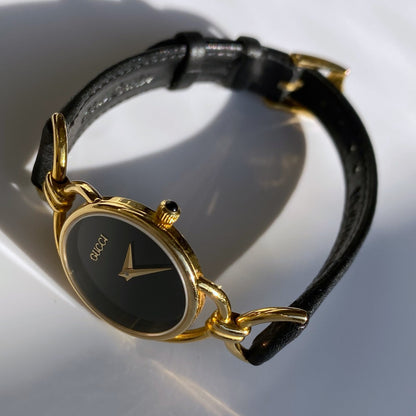 Gucci 1990s Black Dial Gold Plated Watch