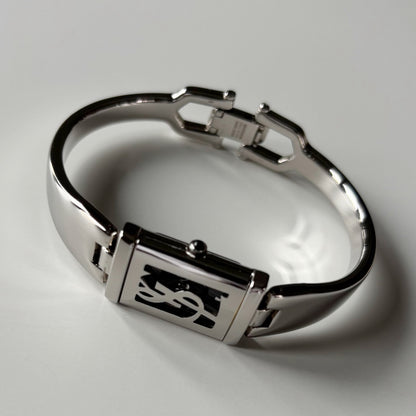 Yves Saint Laurent 1990s Black Dial Silver Bangle Watch