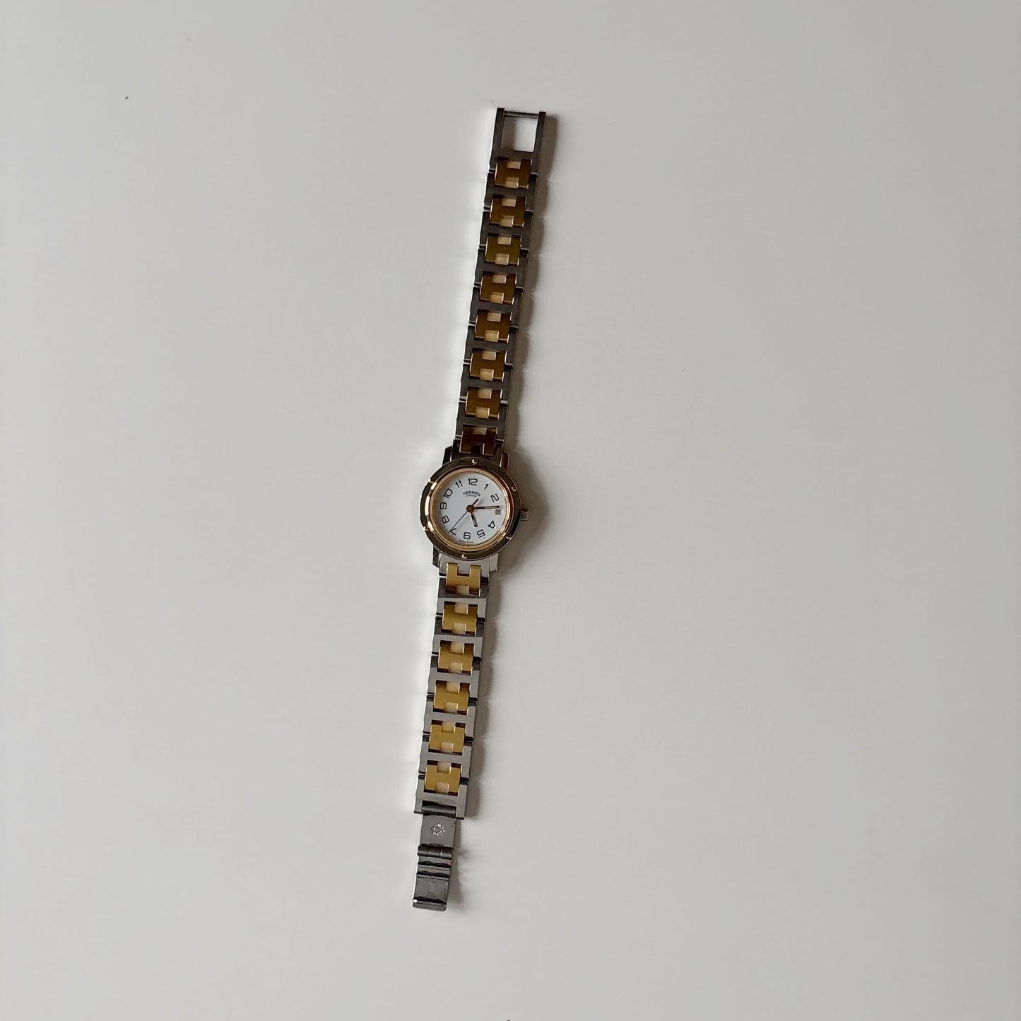 Hermes 1990s Clipper Round Dial Gold Plated Two Tone Watch