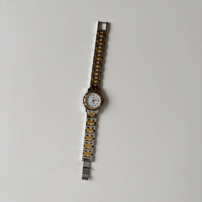 Hermes 1990s Clipper Round Dial Gold Plated Two Tone Watch