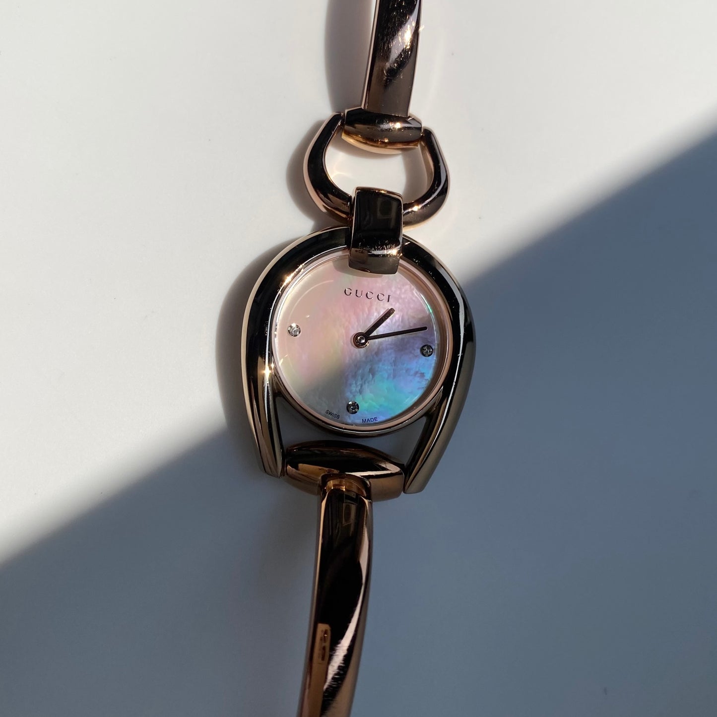 Gucci Early 2000s Seashell Dial Gold Plated Bangle Watch