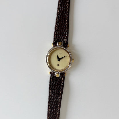 Gucci 1990s Gold Round Dial Two Tone Gold Plated Watch
