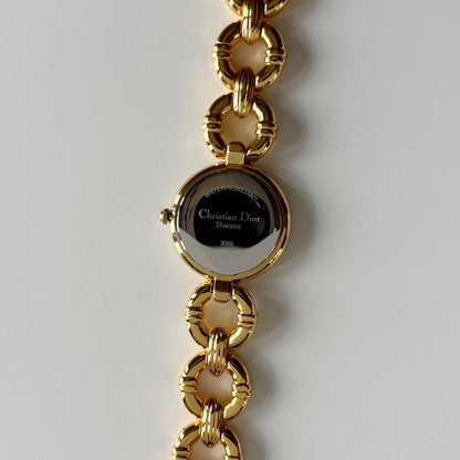 Dior 1990s Round Dial Interchangeable strap Gold Plated Watch with 3 straps, case