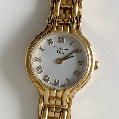 Dior 1990s Round Dial Gold Plated Watch