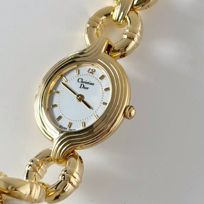 Dior 1990s Round Dial Gold Plated Watch