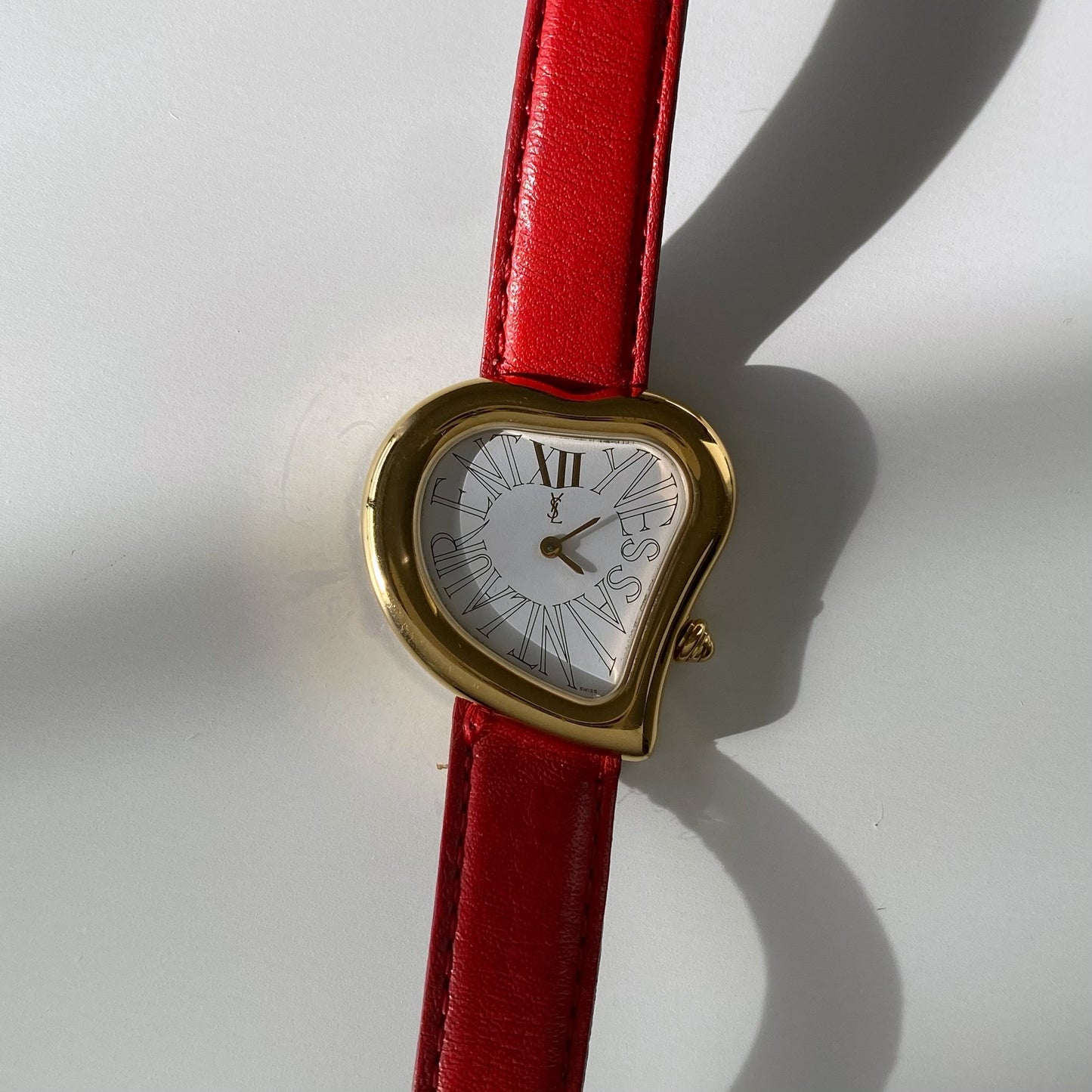Yves Saint Laurent 1990s Heart shaped Gold Plated Red Watch