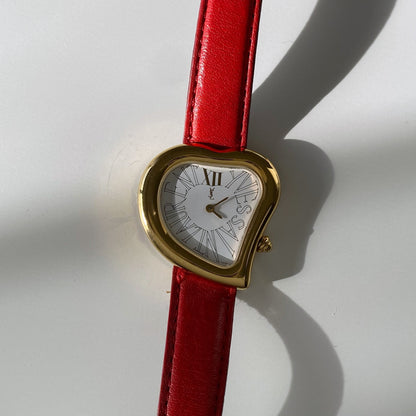 Yves Saint Laurent 1990s Heart shaped Gold Plated Red Watch