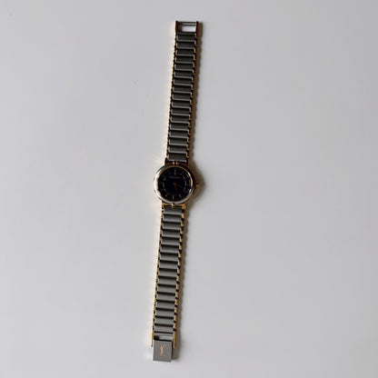 Yves Saint Laurent 1990s Navy Round Dial Two Tone Watch
