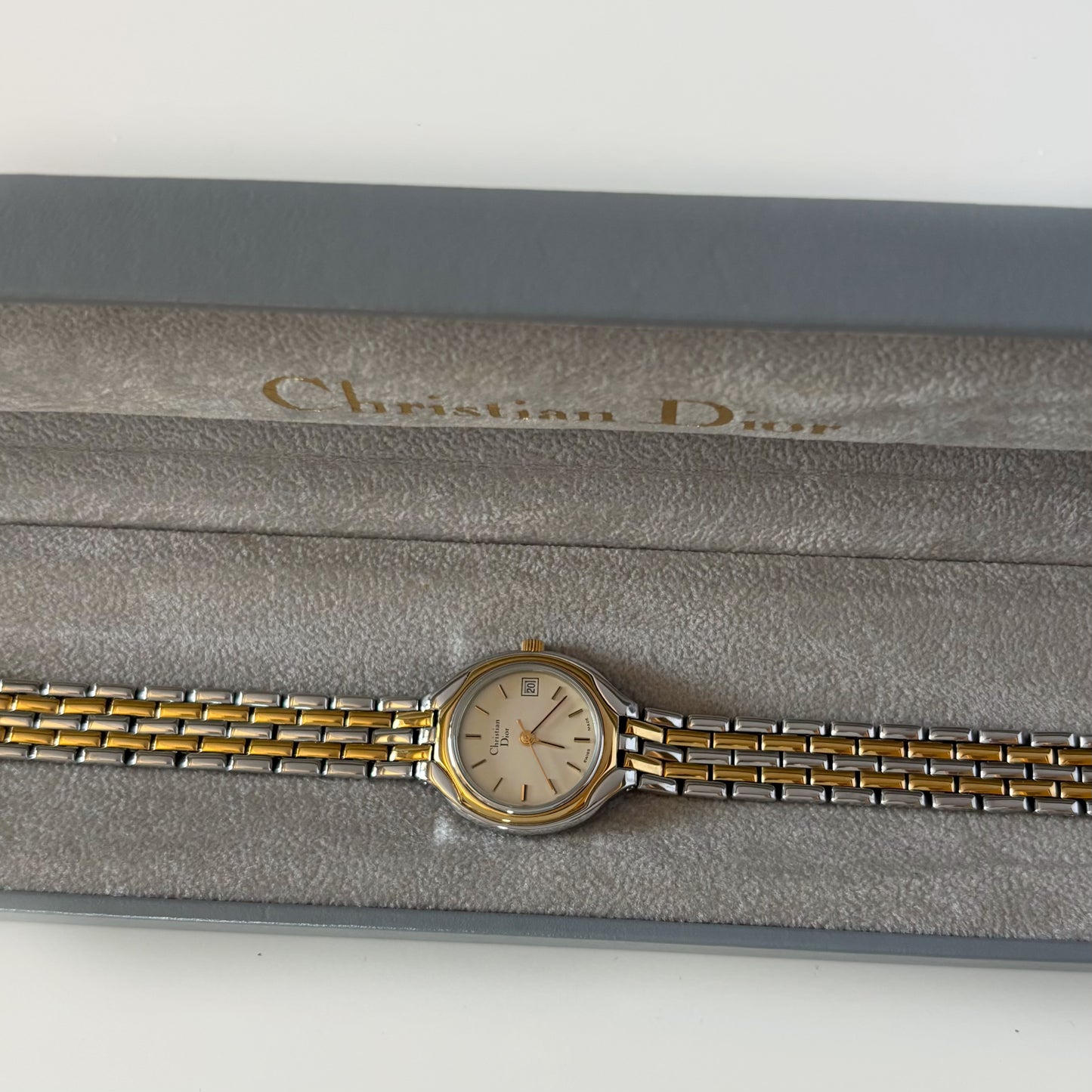 Dior 1990s Date Round Dial Two Tone Gold Plated Watch