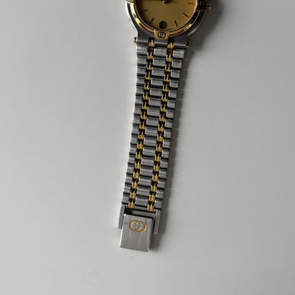 Gucci 1990s Date Round Dial Two Tone Watch (Large)