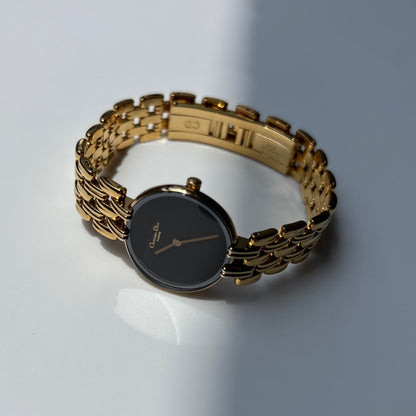 Dior 1990s Bagheera Black Dial Gold Plated Round Watch