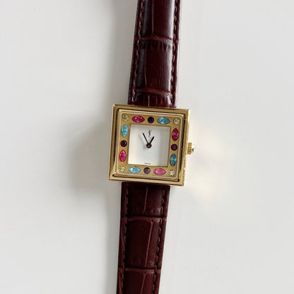 Yves Saint Laurent 1990s Square Dial Gold Plated Watch