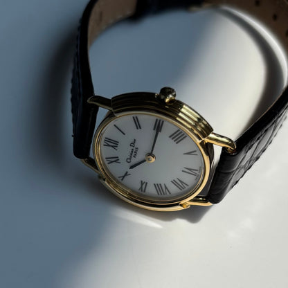 Dior 1990s Round Dial Gold Plated Watch