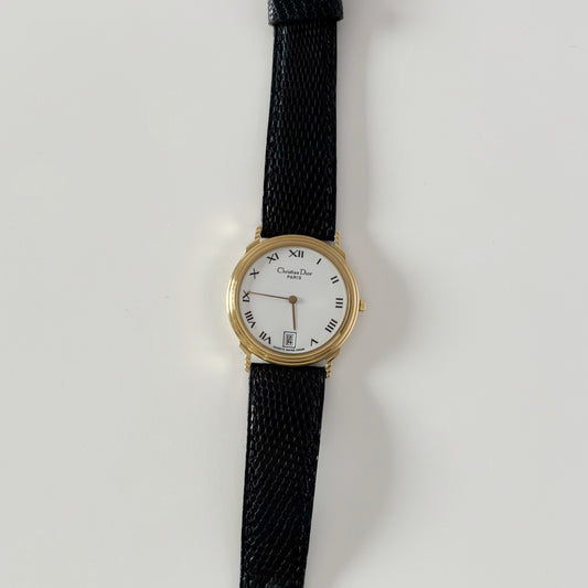 Dior 1990s Date Round Dial Gold Plated Watch (Large)