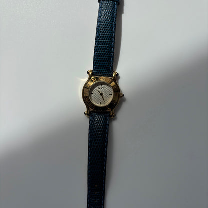 Gucci 1990s White Round Dial Gold-Plated Watch