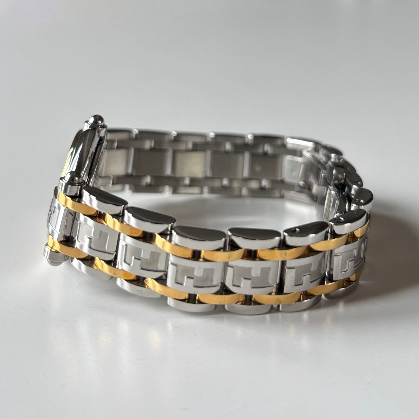 Fendi 1990s Black Round Dial Two Tone Watch