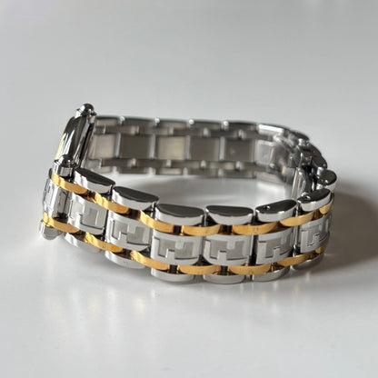 Fendi 1990s Black Round Dial Two Tone Watch