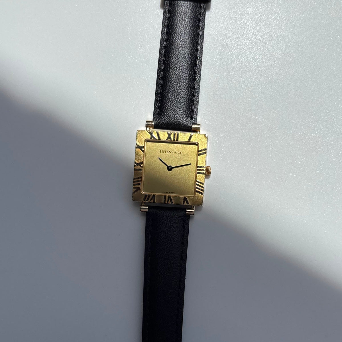 Tiffany 1990s Atlas Square Dial 18K Gold Case Watch