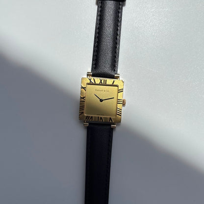 Tiffany 1990s Atlas Square Dial 18K Gold Case Watch
