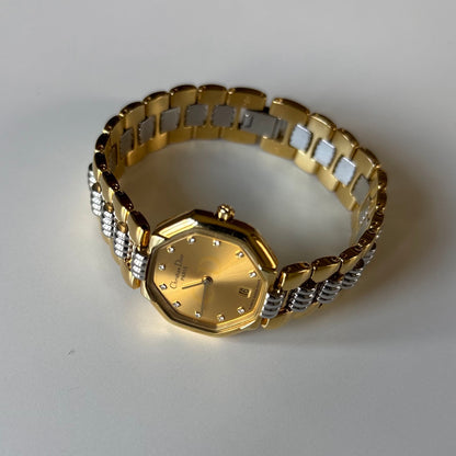 Dior 1990s Octagon Gold Dial Two-Tone Gold-Plated Watch