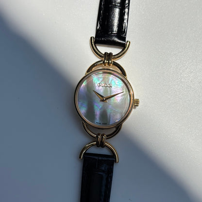 Gucci 1990s Seashell Dial Horsebit Gold Plated Watch