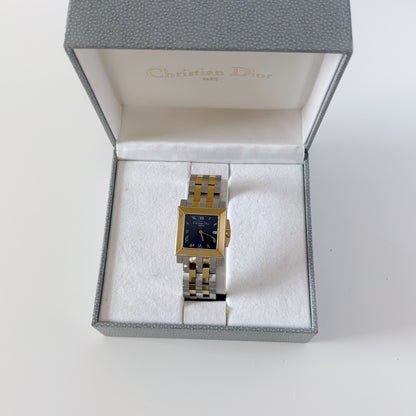 Dior 1990s Monsieur De Dior Navy Square Dial Two Tone Watch (Large)