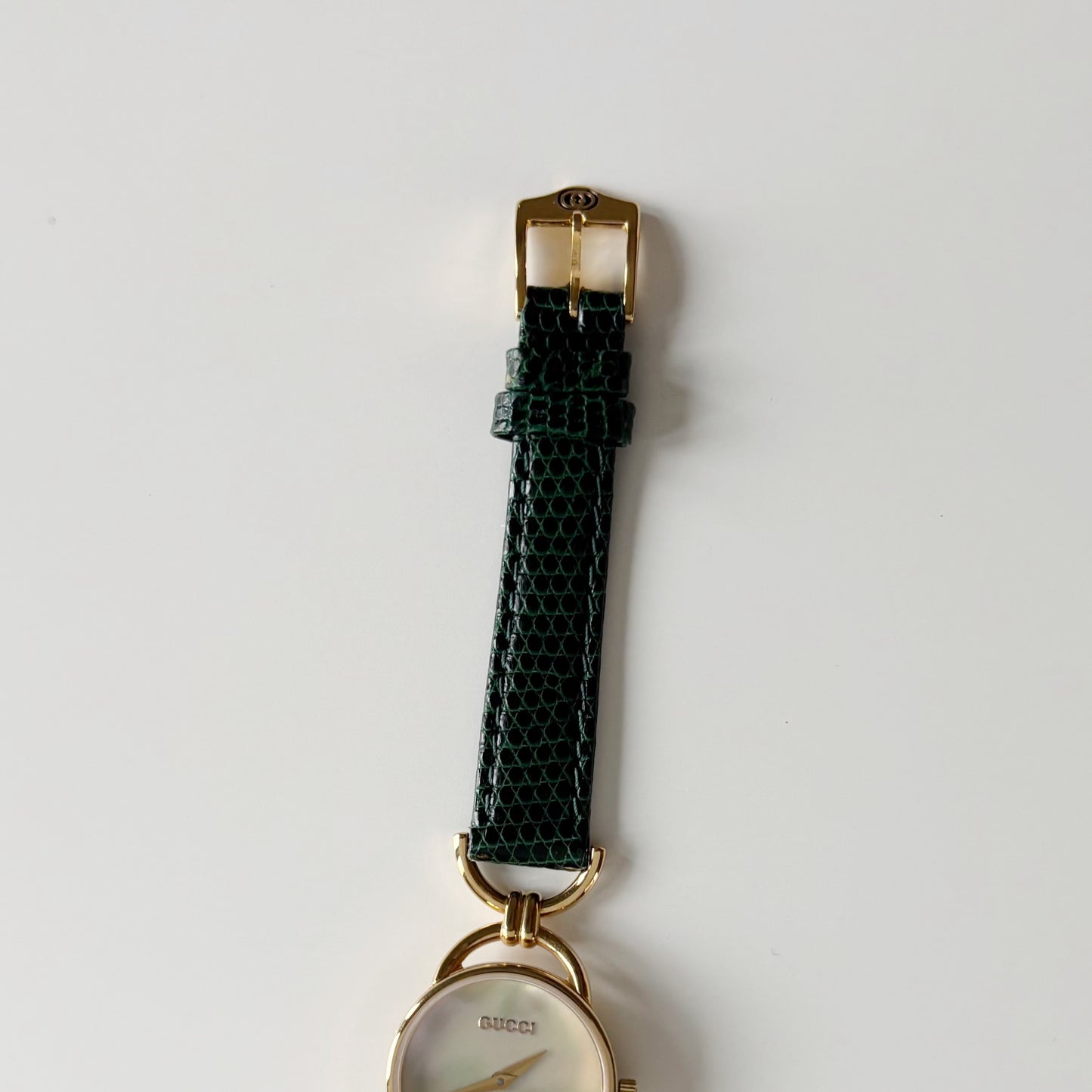 Gucci 1990s Seashell Dial Gold Plated Horsebit Watch