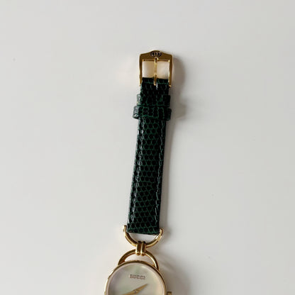 Gucci 1990s Seashell Dial Gold Plated Horsebit Watch