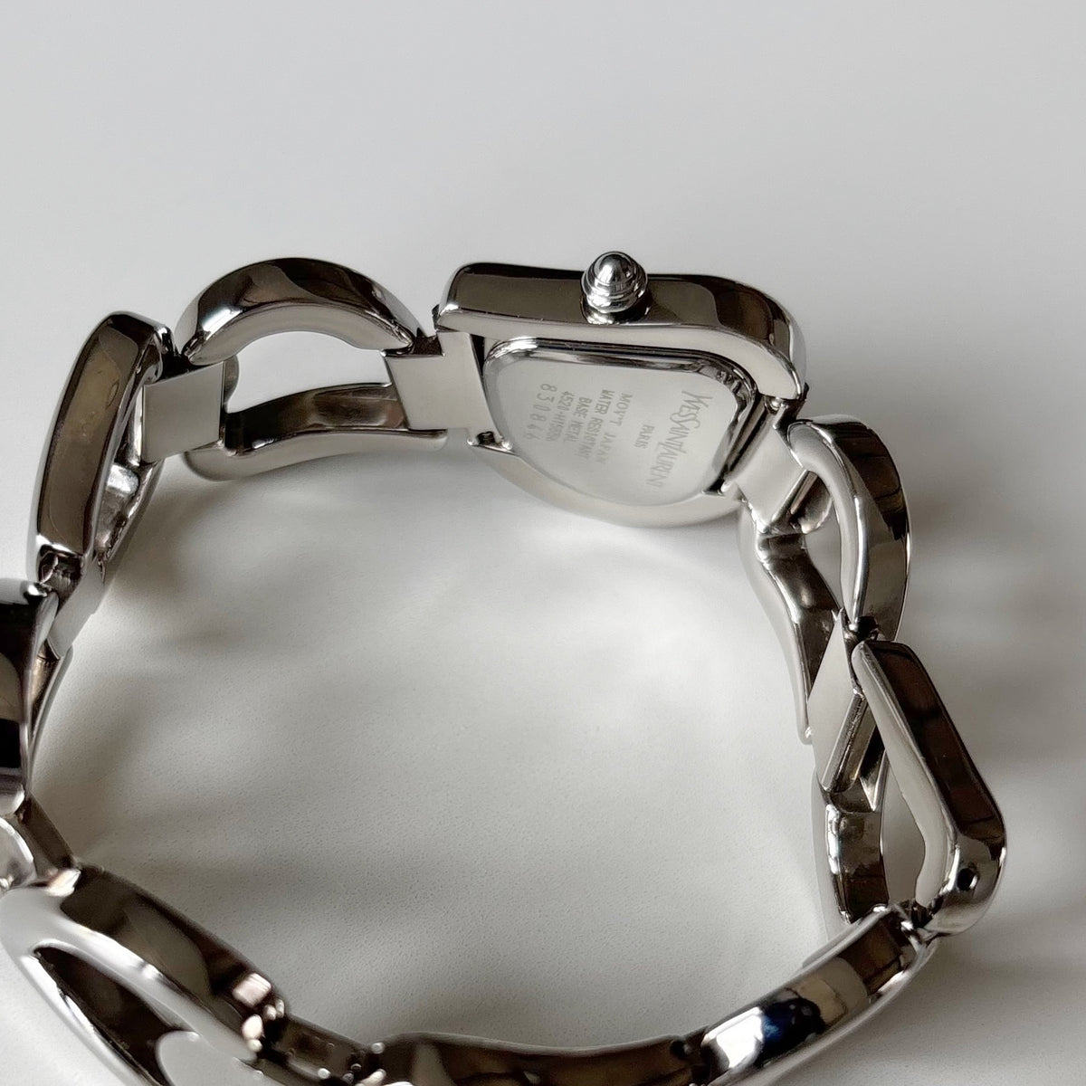 Yves Saint Laurent 1990s Heart Shaped Dial Band Silver Watch