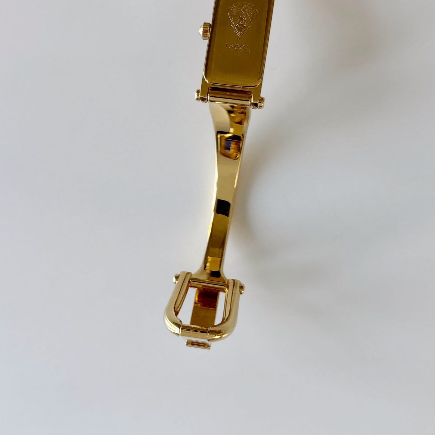 Gucci 1990s Seashell Rectangular Dial Gold Plated Bangle Watch