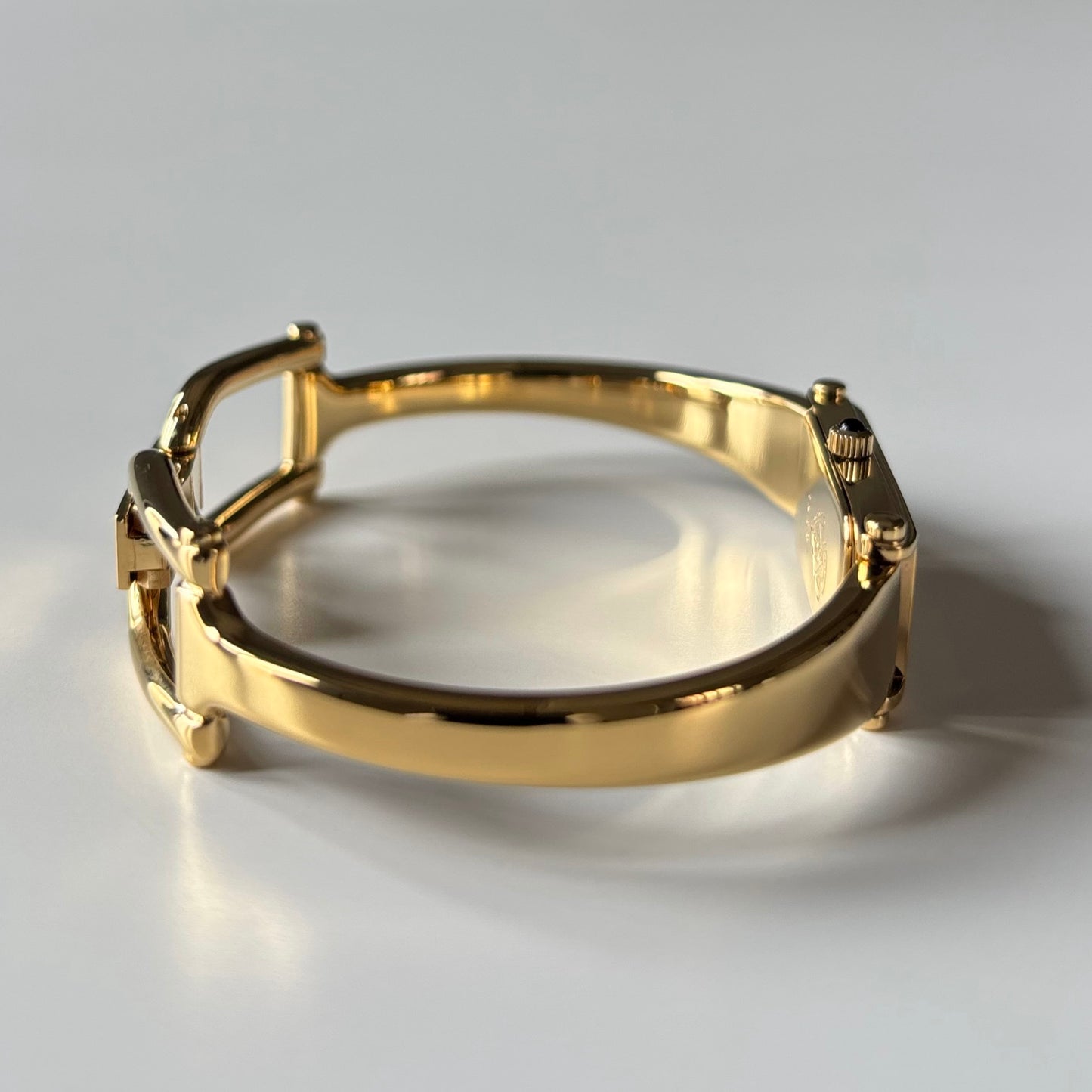 Gucci 1990s Seashell Rectangular Dial Gold Plated Bangle Watch