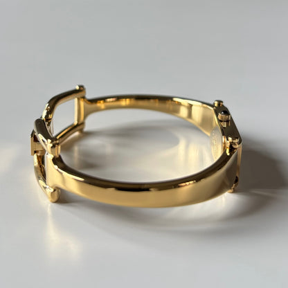 Gucci 1990s Seashell Rectangular Dial Gold Plated Bangle Watch