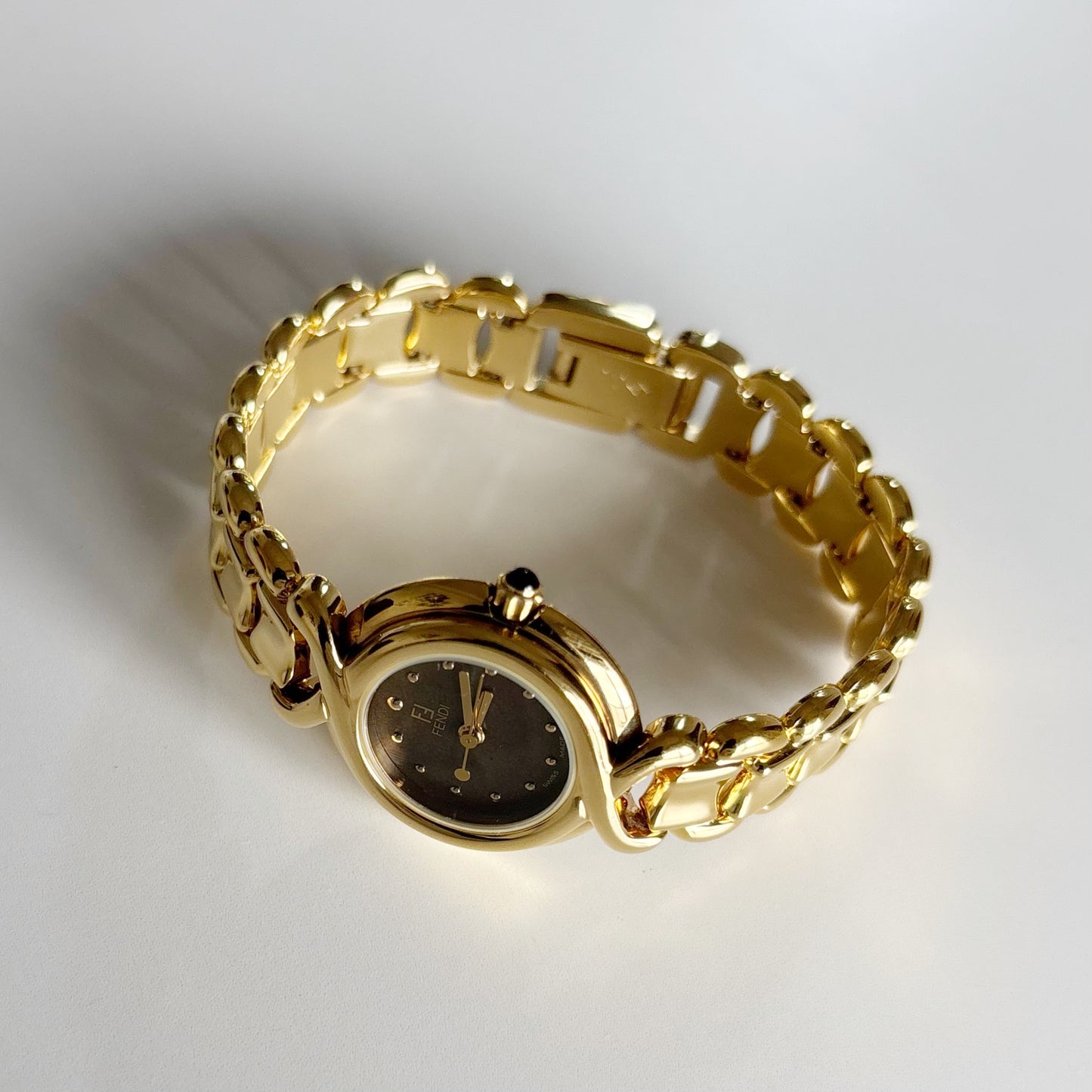 Fendi 1990s Seashell Dial Gold Plated Watch