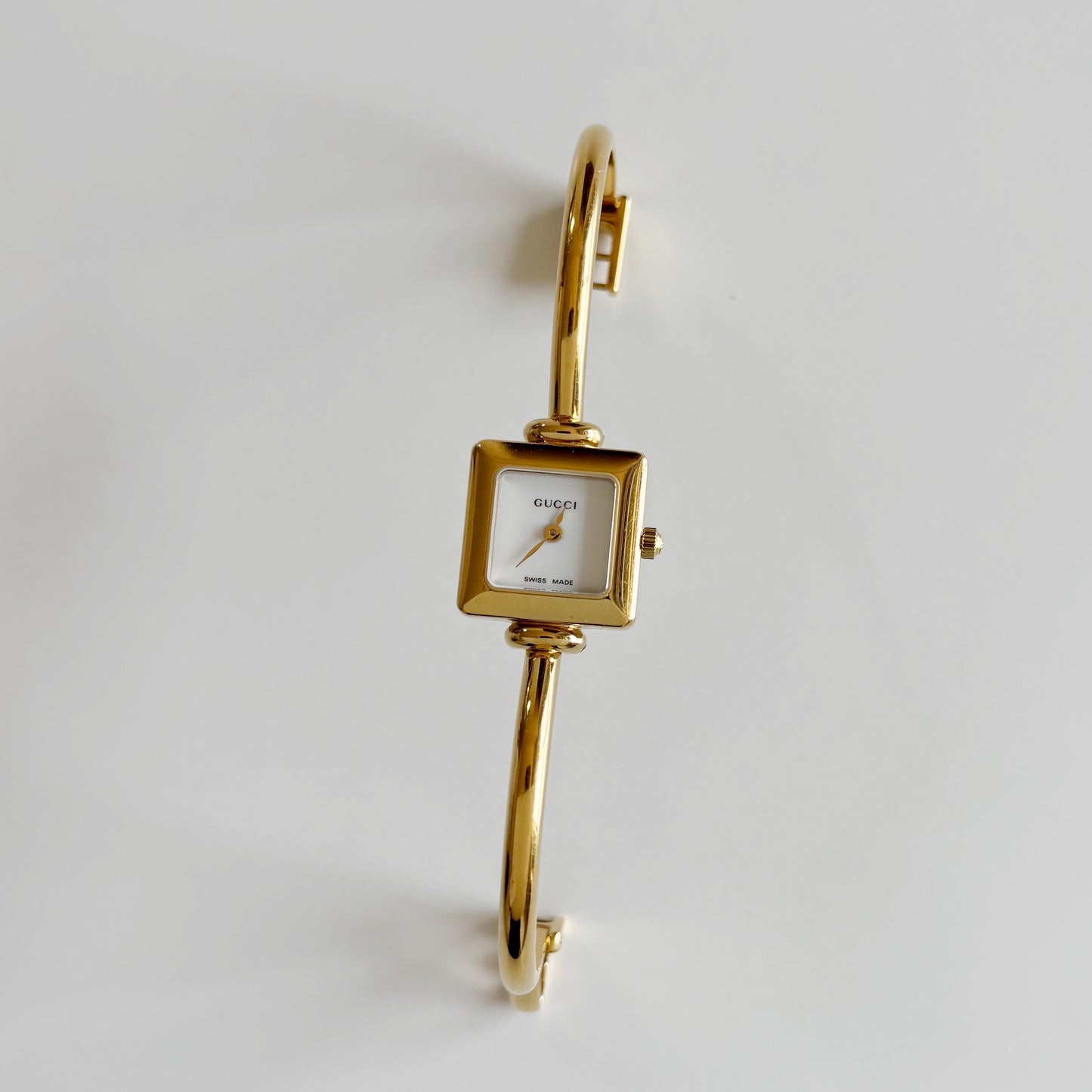 Gucci 1990s Square Dial Gold Plated Bangle Watch