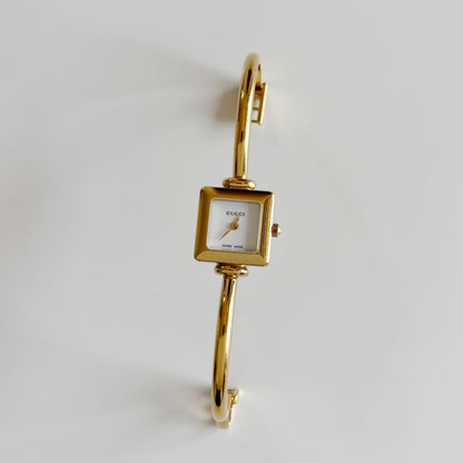Gucci 1990s Square Dial Gold Plated Bangle Watch