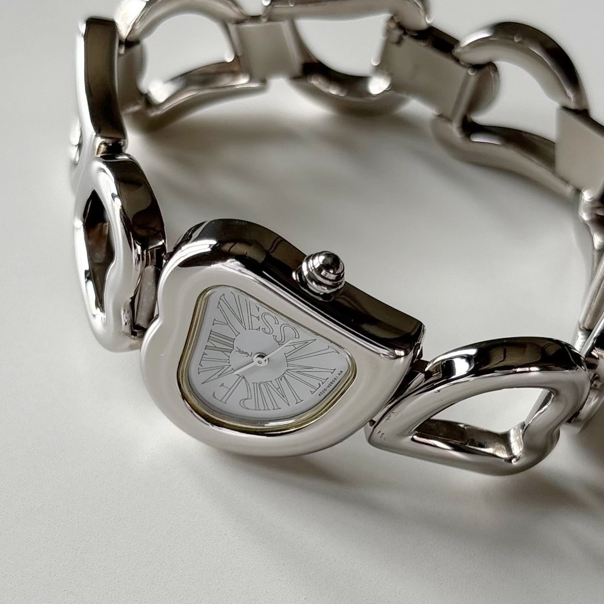Yves Saint Laurent 1990s Heart Shaped Dial Band Silver Watch