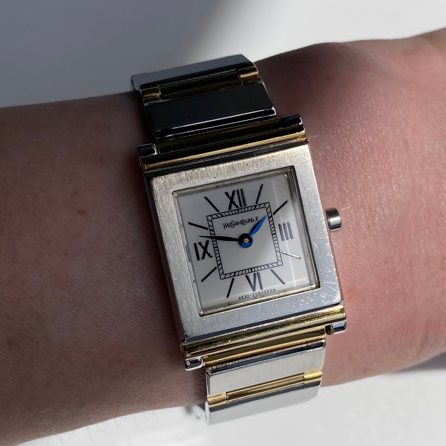 Yves Saint Laurent 1990s Square Dial Two Tone Watch (Large