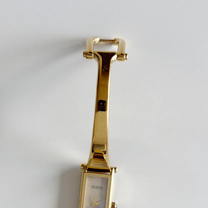 Gucci 1990s Seashell Dial Gold Plated Bangle Watch