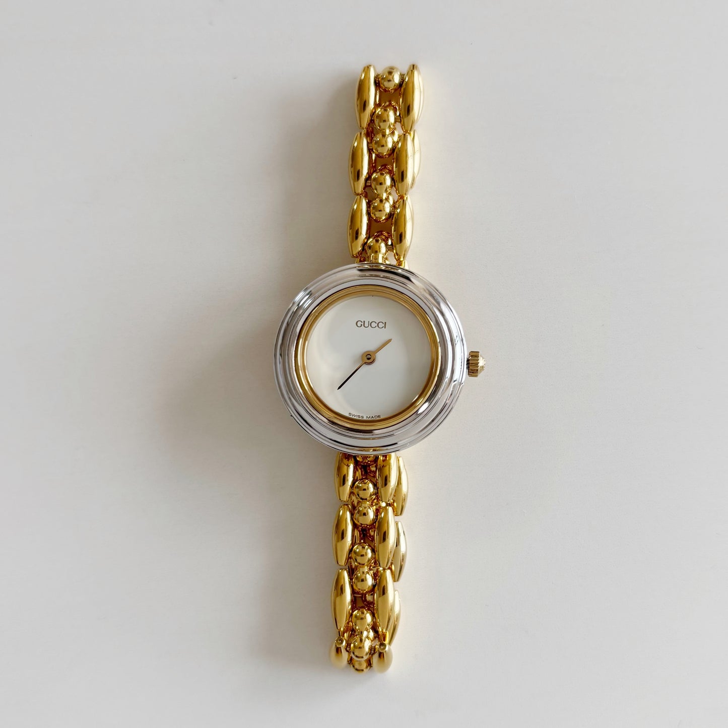 Gucci 1990s Interchangeable Bezel Gold Plated Rice Chain Watch with 6 bezels, case (160mm)