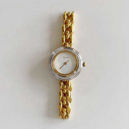 Gucci 1990s Interchangeable Bezel Gold Plated Rice Chain Watch with 6 bezels, case (160mm)