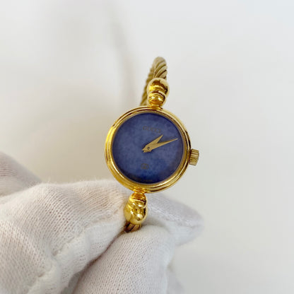 Gucci 1990s Blue Dial Gold Plated Cable Bangle Watch