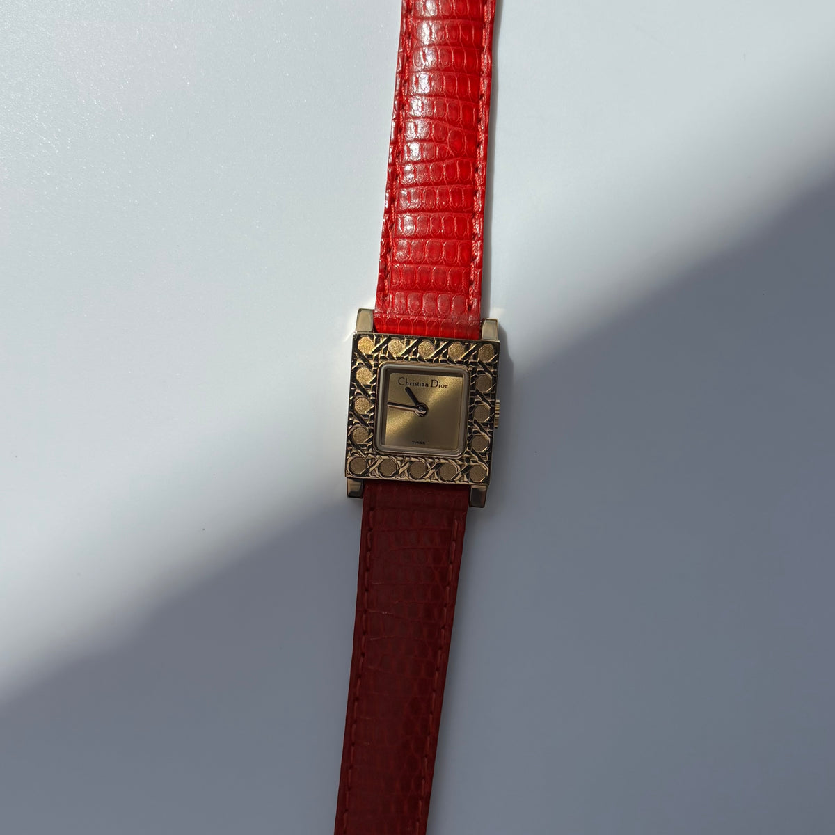 Dior 1990s Square Dial Interchangeable strap Gold Plated Watch with 3 straps, case