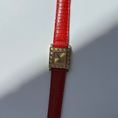 Dior 1990s Square Dial Interchangeable strap Gold Plated Watch with 3 straps, case