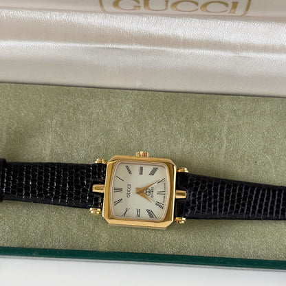 Gucci 1980s Square Dial Gold Plated Watch