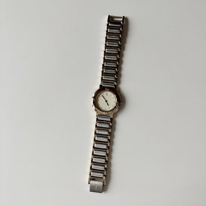 Yves Saint Laurent 1990s Cream Round Dial Two Tone Watch (Large)