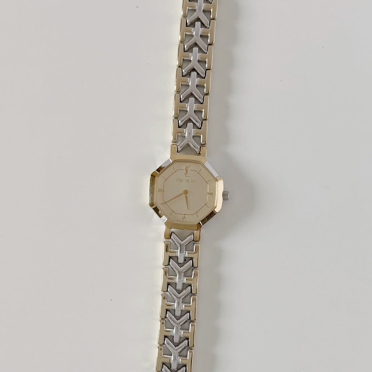 Yves Saint Laurent 1990s Octagon Dial Two-Tone Gold-Plated Watch