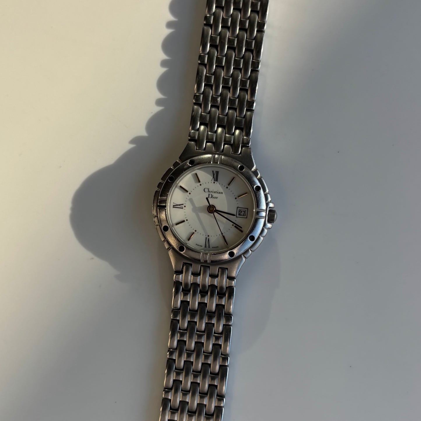 Dior 1990s Date Round Dial Silver Watch